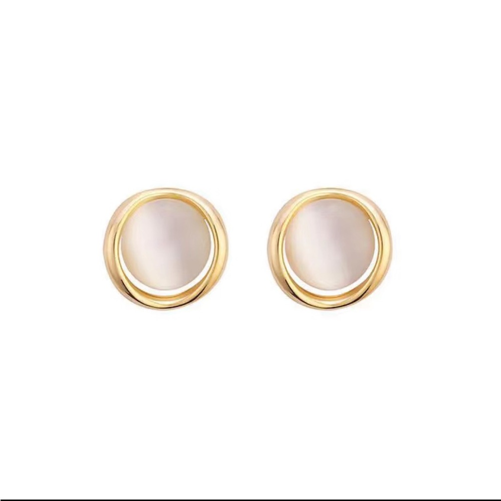 925 Silver Opal Center Round Stud Earrings